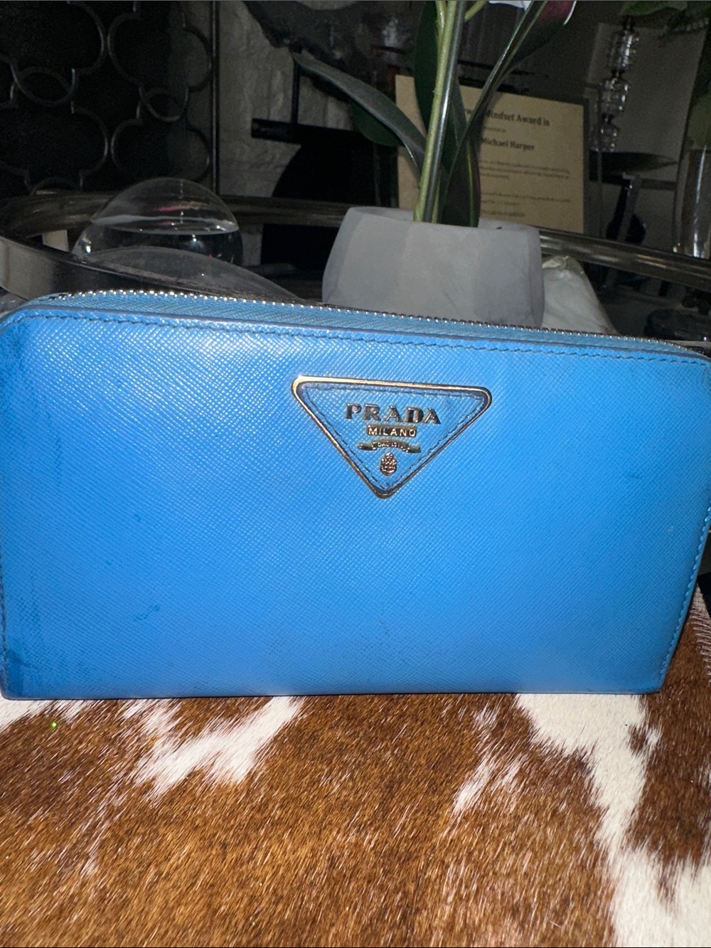 Prada Saffiano Zip Wallet in Blue with Silver Logo - Picture 2 of 11